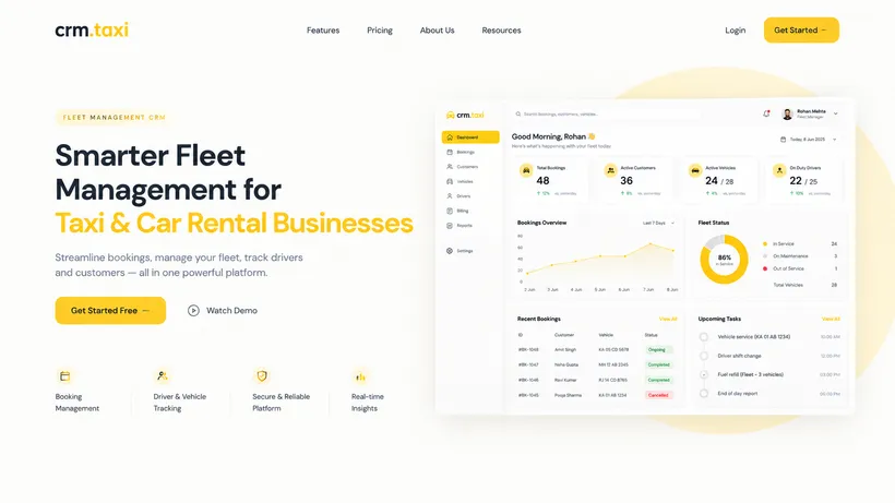 crm.taxi fleet management landing page