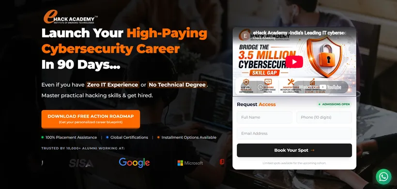 eHack Academy cybersecurity career landing page